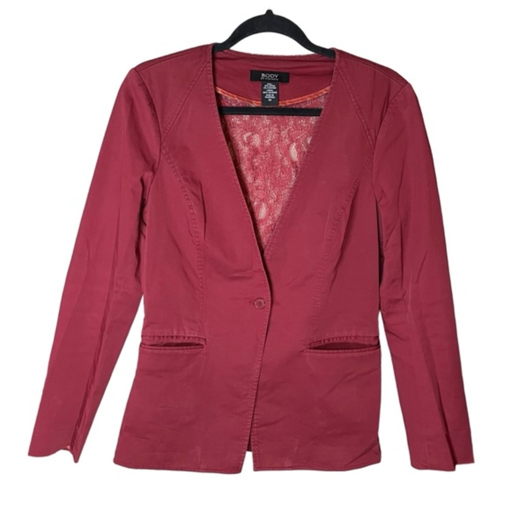 Body by Victoria Maroon Burgundy Blazer Jacket Lace Back One Button Size 10 Wine